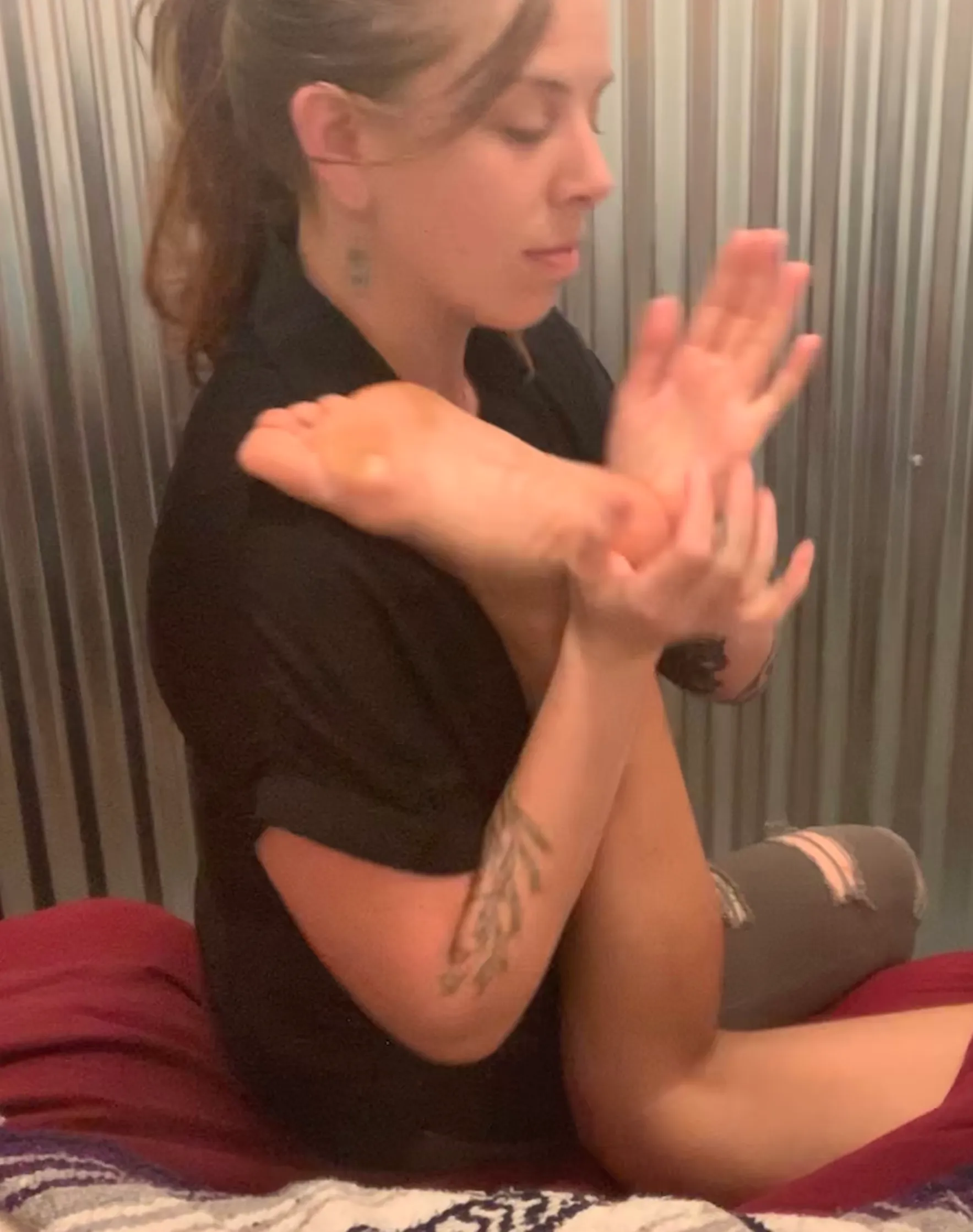 LeeAnna performing therapeutic foot work